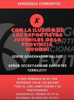 Indignación en Saladas por la decisión del gobierno de Gustavo Valdés de no participar en los Juegos Nacionales Evita