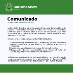 Carisma Show convoca a Asamblea Ordinaria para el 4 de octubre